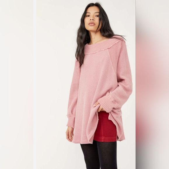 Free People "We the Free" Pink Faded Coral She's A Keeper Knit Top | S - Picture 1 of 9